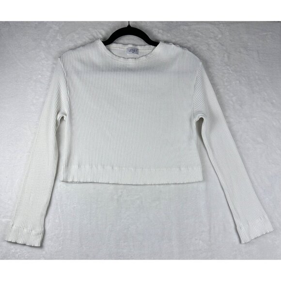 LESET Women's Ali Ribbed-knit Cropped Top In Ivory size XS Soft Stretch Luxe Top - Picture 2 of 9